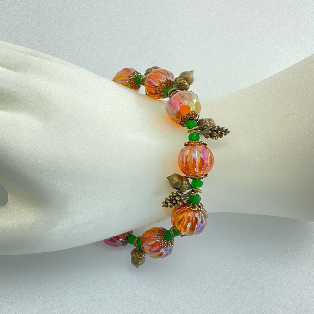 Pumpkin Bracelet & Earrings Set, Handmade, Fall, Halloween, Thanksgiving